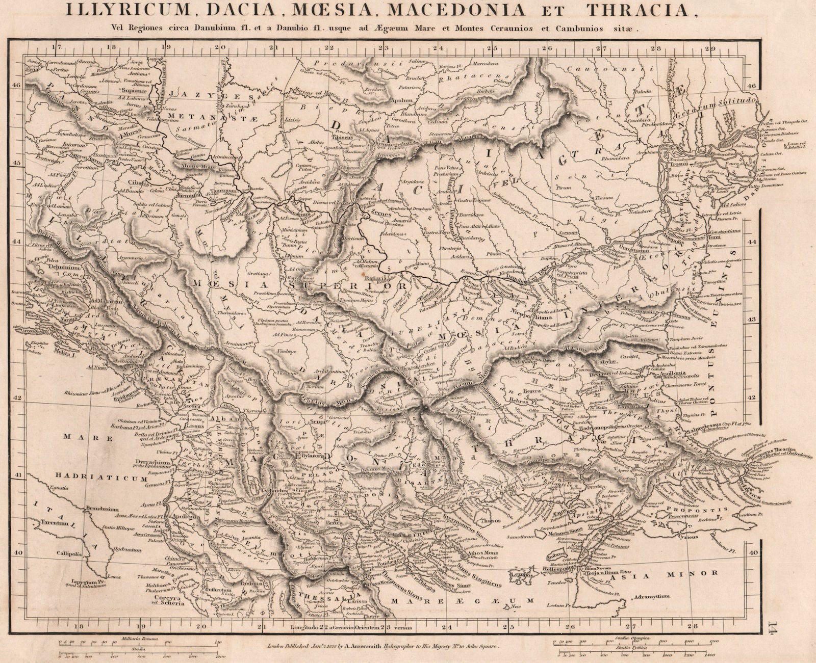 ANCIENT BALKANS. Illyricum Dacia Moesia Macedonia Thracia. ARROWSMITH 1828 map